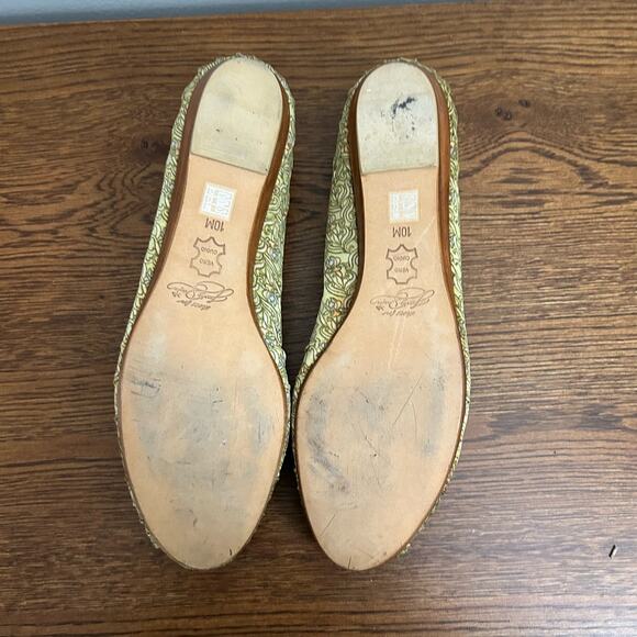 Shoes for Lovely People Yellow Floral Leather Canvas Peep Toe Flats Size 10 - Picture 10 of 10